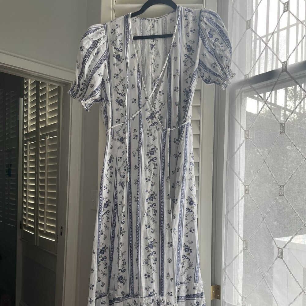 Reformation Veronika Wrap Dress Roquefort Print, Size M